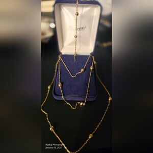 Gold Tone Layered Beaded Necklace Withe Matching Braclet